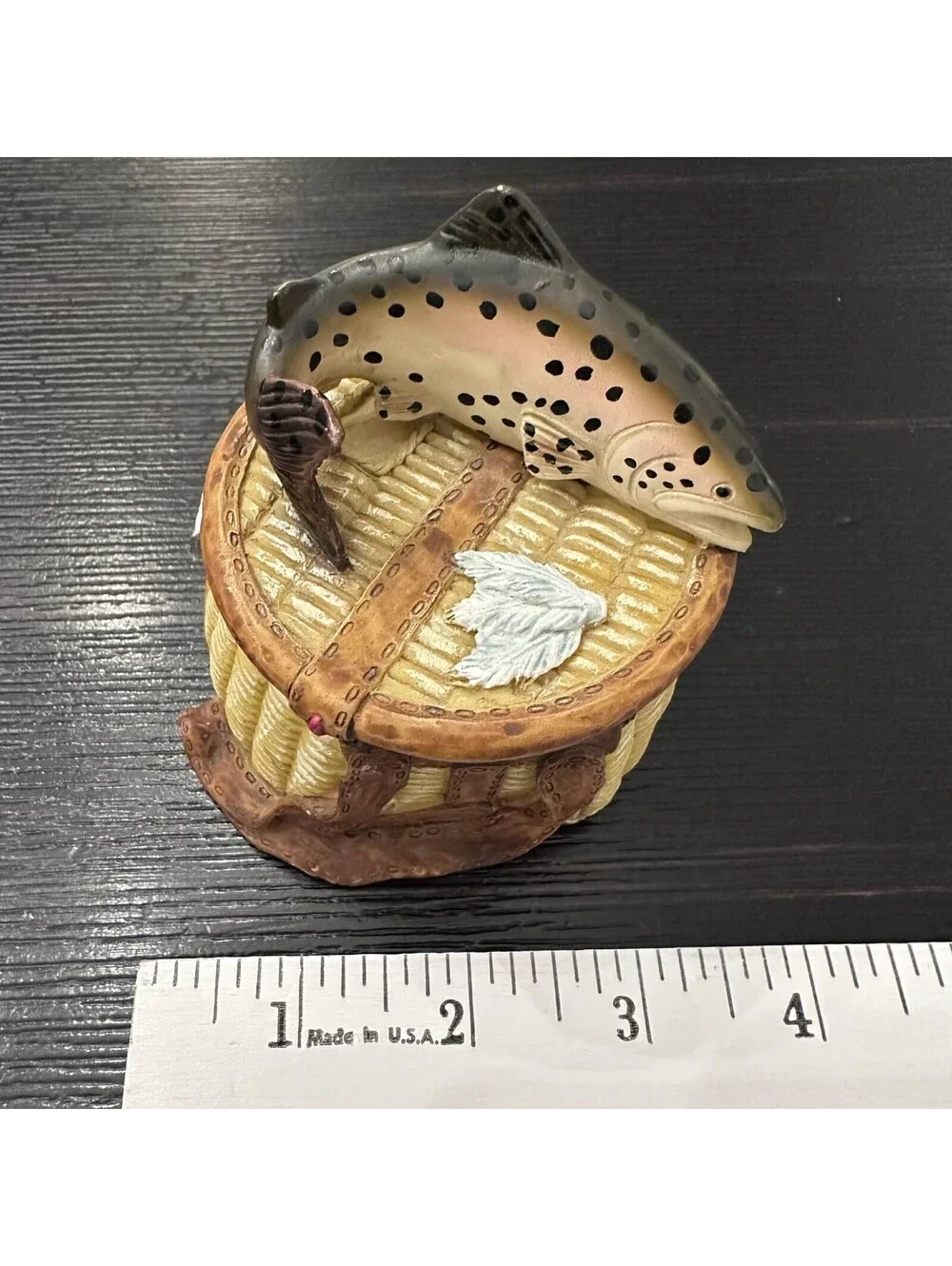 Big Sky Carvers Fishing Creel Basket Trout Kitchen Timer Cabin Lodge Decor EUC